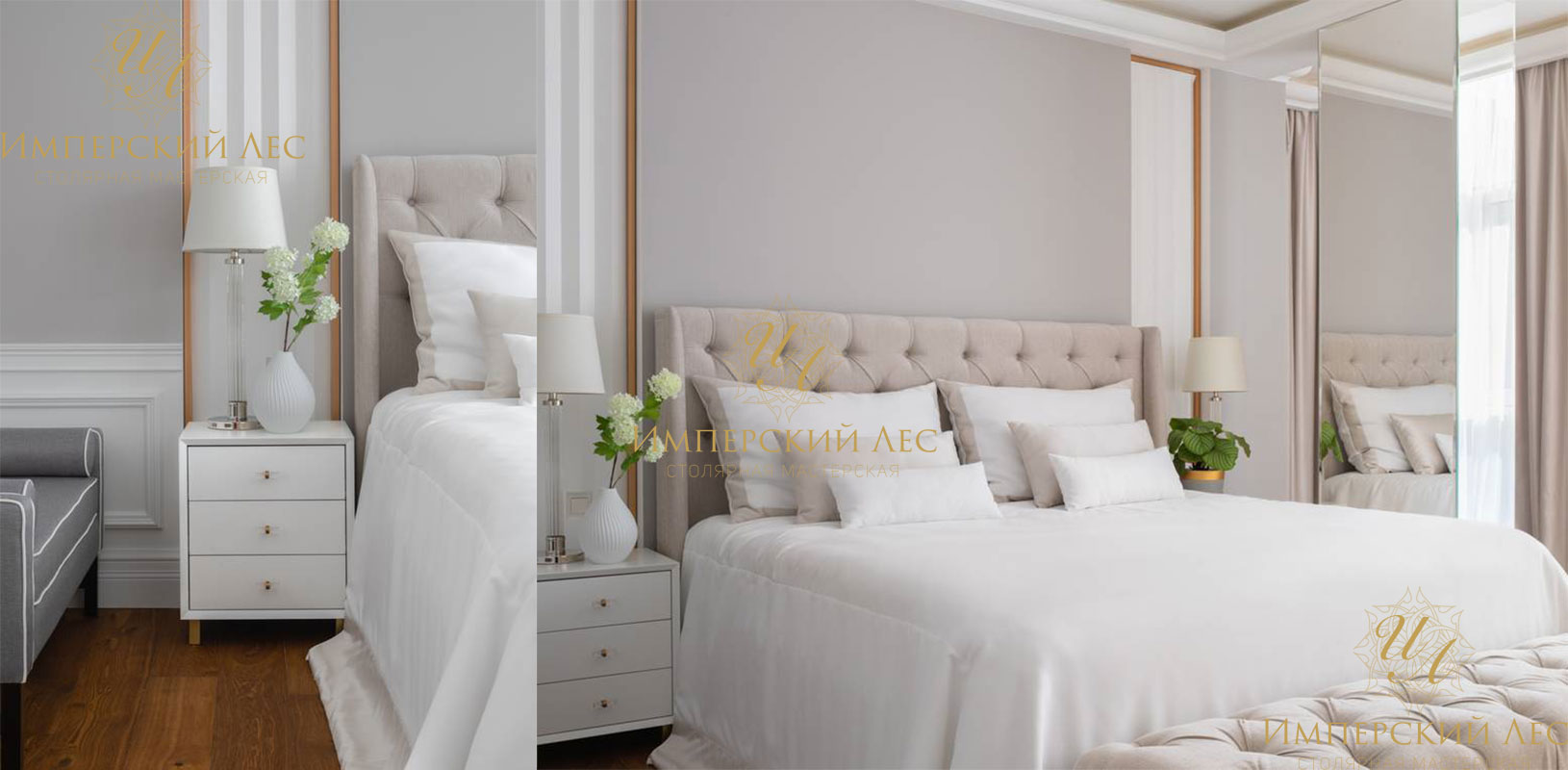 Кровать со спальным гарнитуром серого цвета